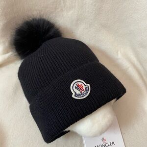 Moncler Black Knit Pom-Pom Beanie
